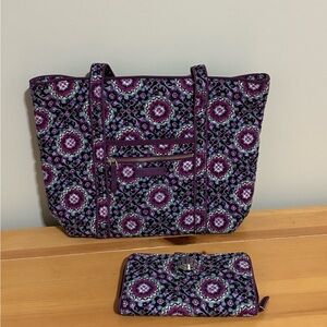 Vera Bradley Purple Patterned Shoulder Bag and Wallet Set